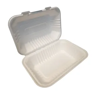 9x6x3 ECO BIODEGRADABLE COMPOSTABLE ONE COMPARTMENT BAGASSE HINGED CONTAINERS 200CT