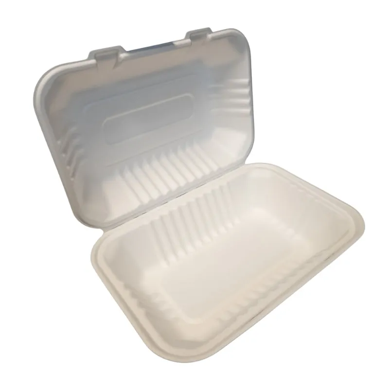9x6x3 ECO BIODEGRADABLE COMPOSTABLE ONE COMPARTMENT BAGASSE HINGED CONTAINERS 200CT