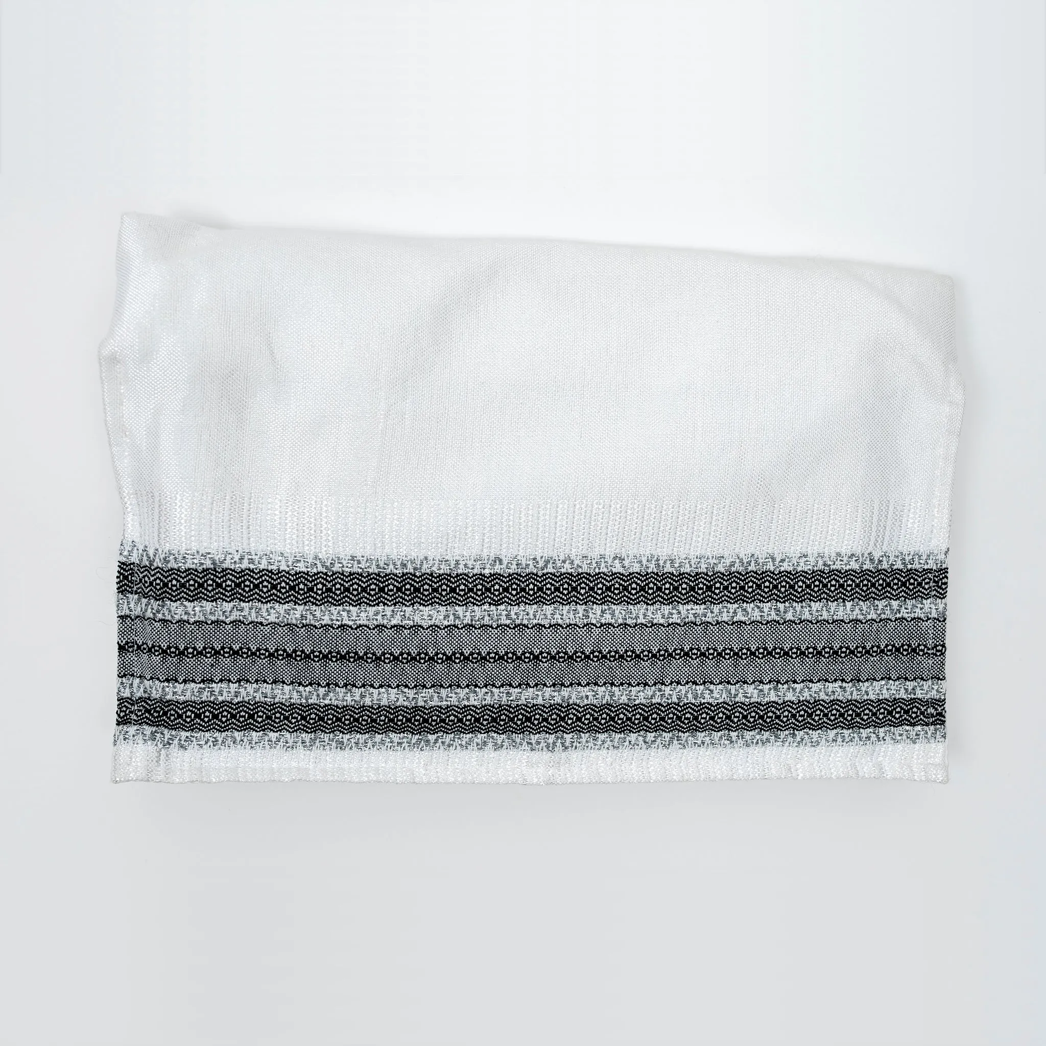 Adam - Silk Tallit - Greys and Silver on White