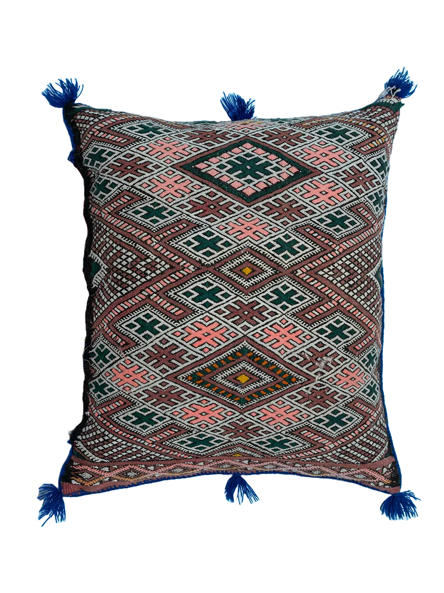Ain Leuh Vintage Pillow - Rosewood and Teal