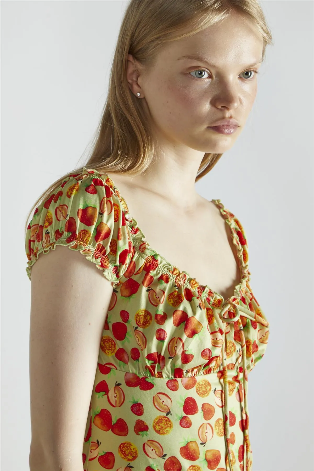 Apple-Green-Fruit Short-Sleeve-A-Line Mini-Dress