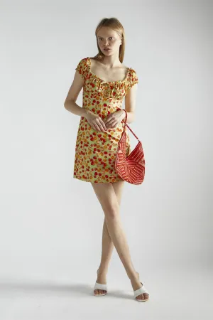 Apple-Green-Fruit Short-Sleeve-A-Line Mini-Dress