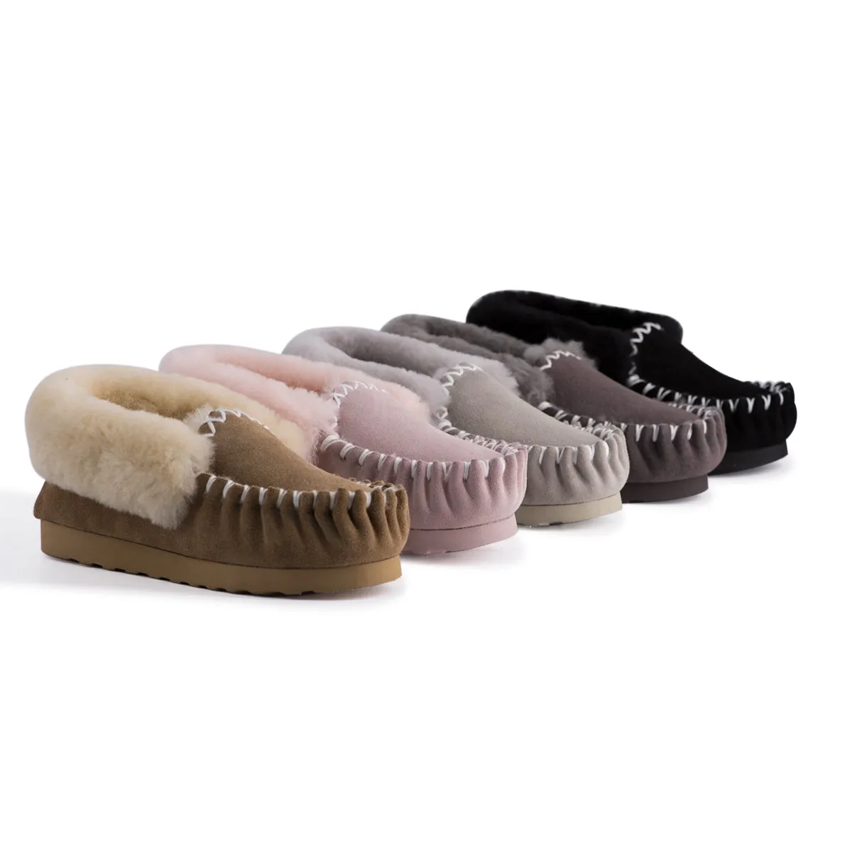 AUS WOOLI HAND STITCHED WOMENS SHEEPSKIN MOCCASIN - Chestnut/Tan