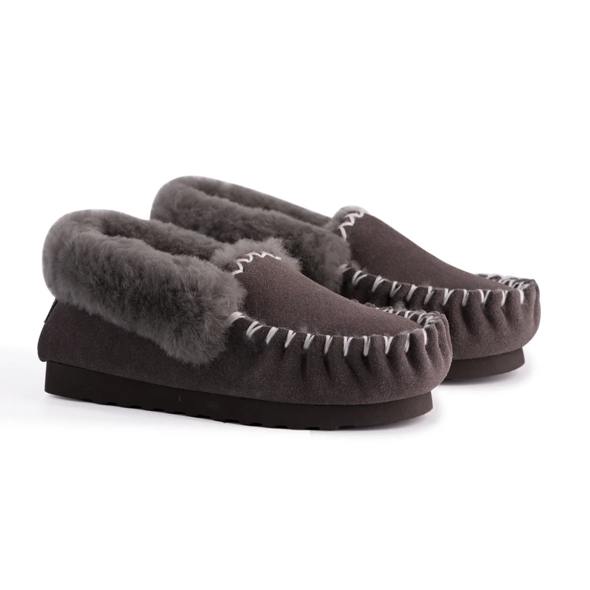 AUS WOOLI HAND STITCHED WOMENS SHEEPSKIN MOCCASIN - Dark Grey