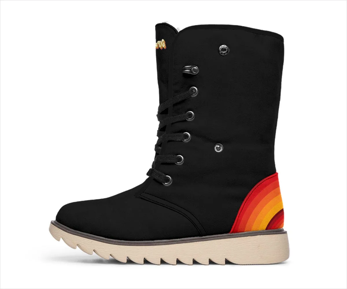 Black Retro Heel Suede Snow Boots