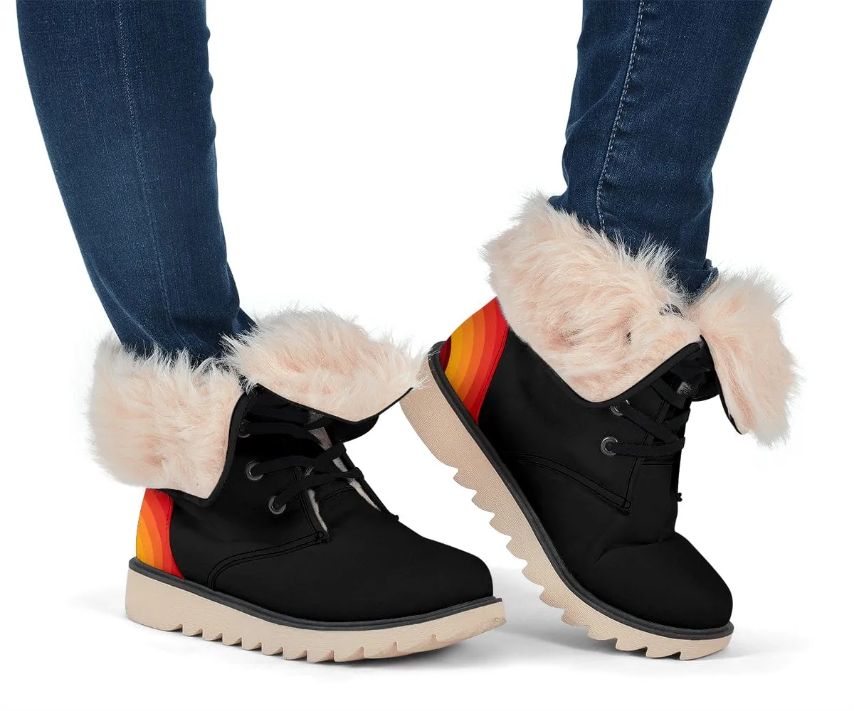 Black Retro Heel Suede Snow Boots