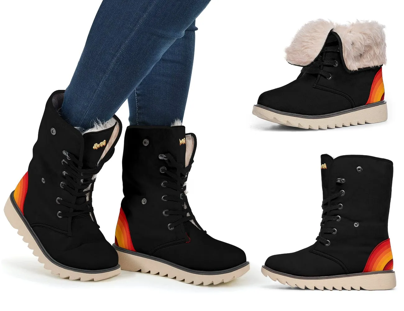 Black Retro Heel Suede Snow Boots
