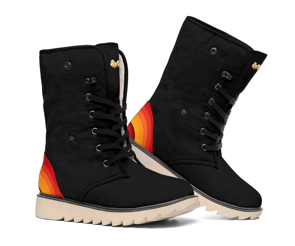 Black Retro Heel Suede Snow Boots