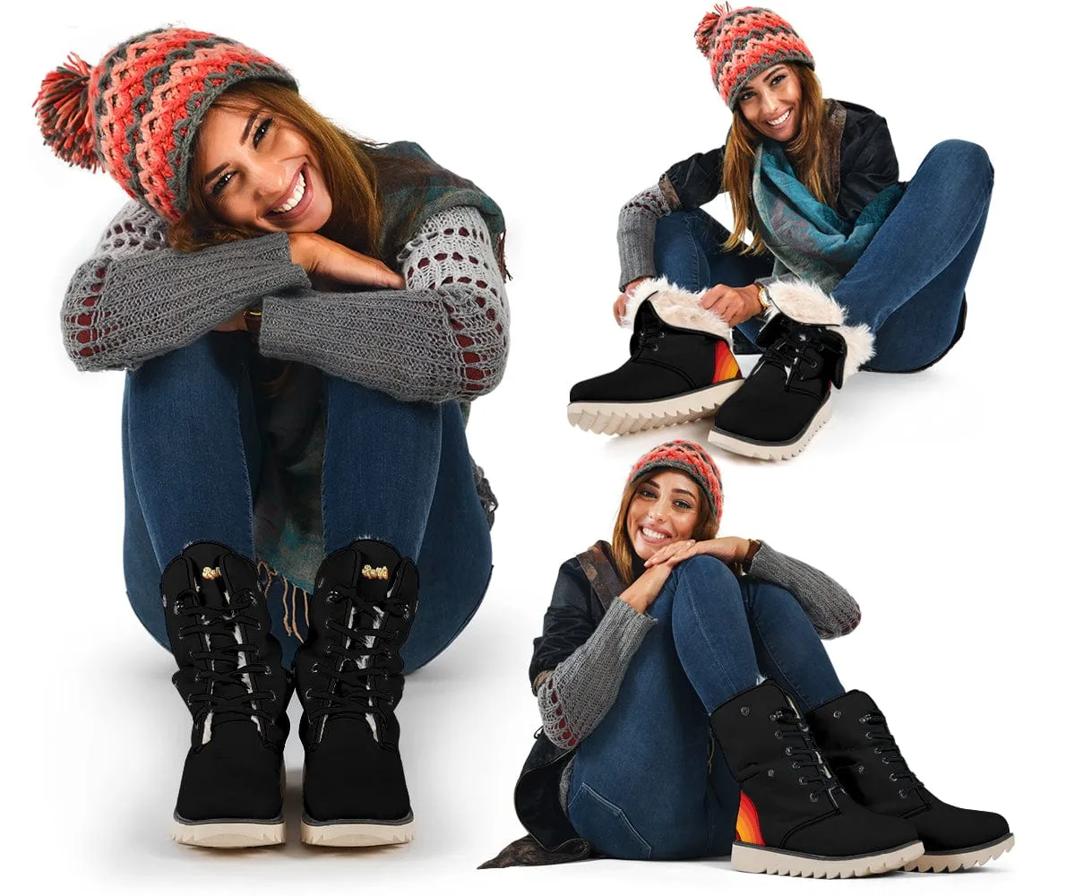 Black Retro Heel Suede Snow Boots