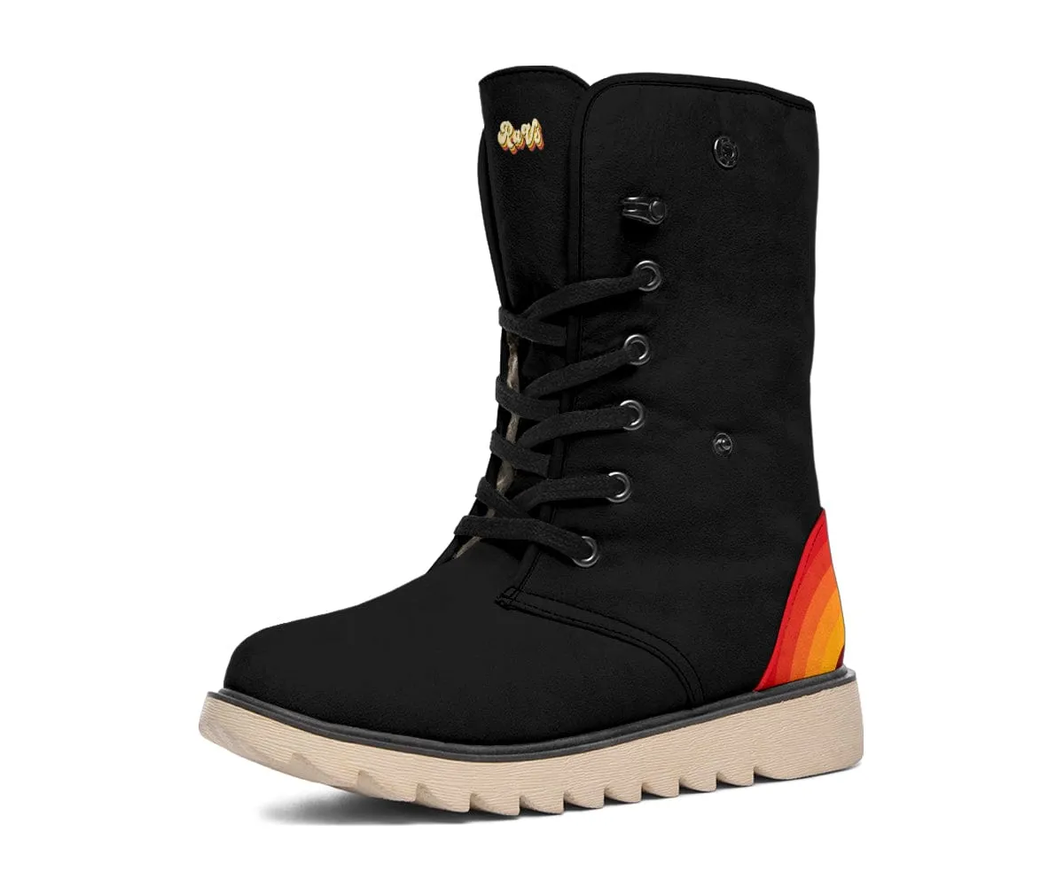 Black Retro Heel Suede Snow Boots
