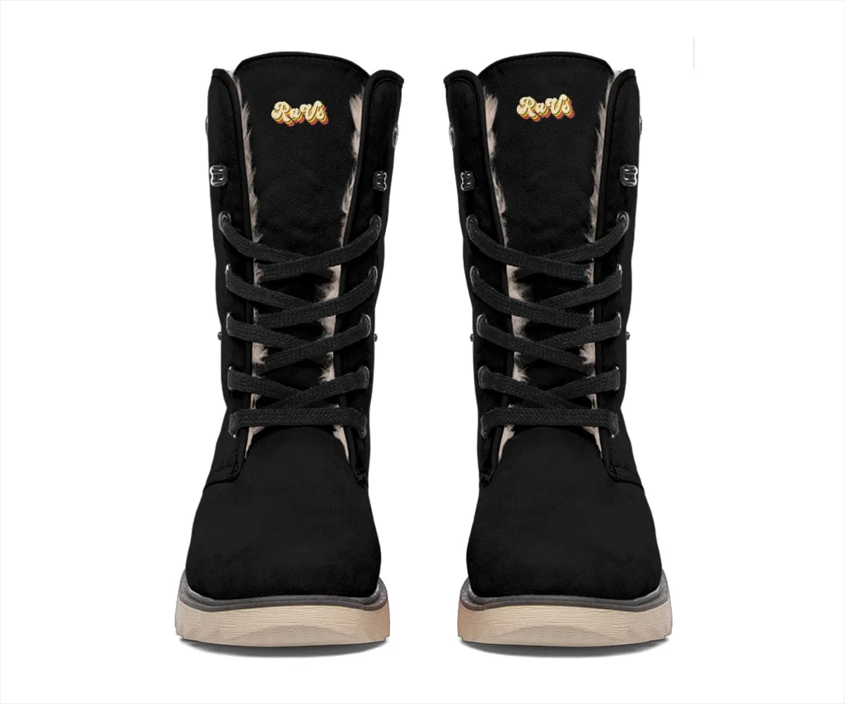 Black Retro Heel Suede Snow Boots