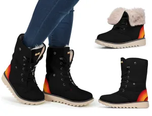 Black Retro Heel Suede Snow Boots