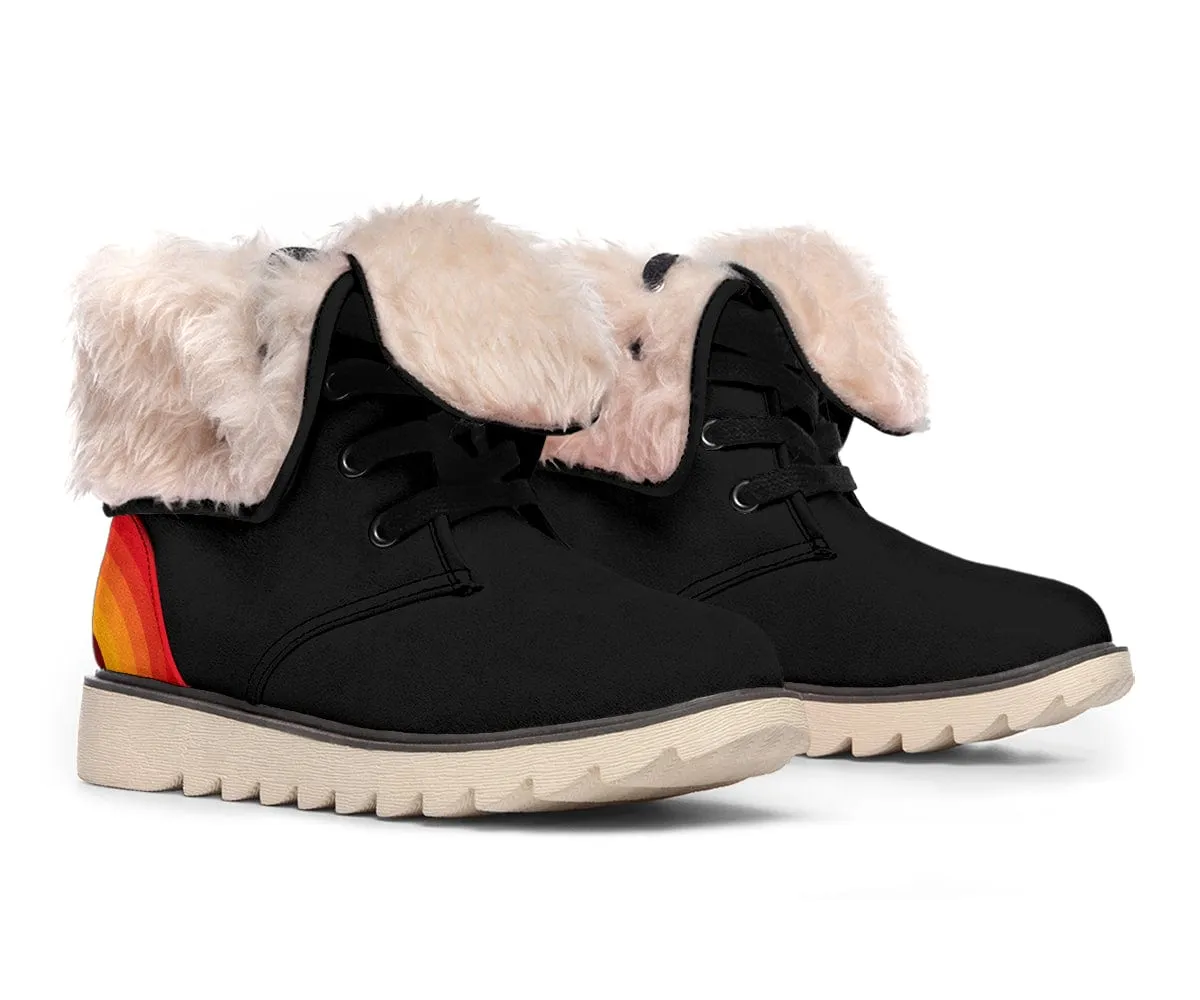 Black Retro Heel Suede Snow Boots