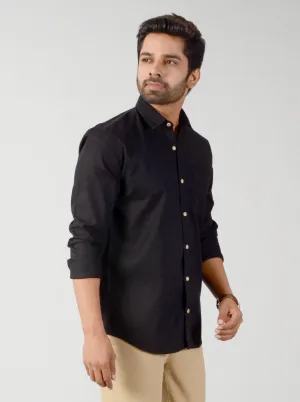 Black Solid Slim Fit Casual Shirt | JadeBlue