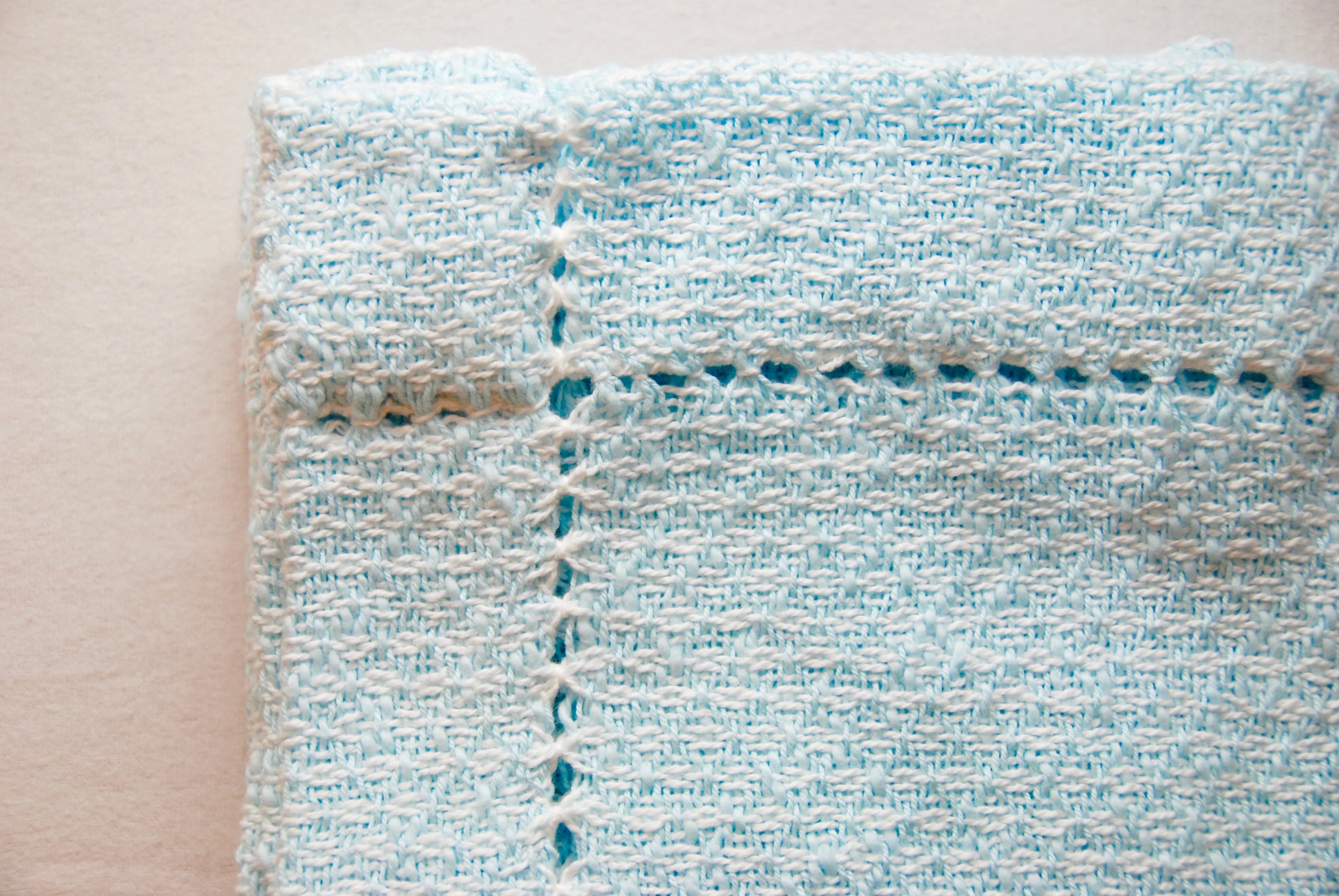 Blue Hemstitched Hand Woven Baby Blanket