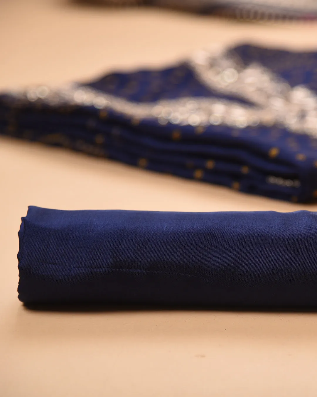 Blue Silk Viscose Woven With Embroidery Unstitched Suit Fabric Set WIth Silk Banarasi Woven Dupatta