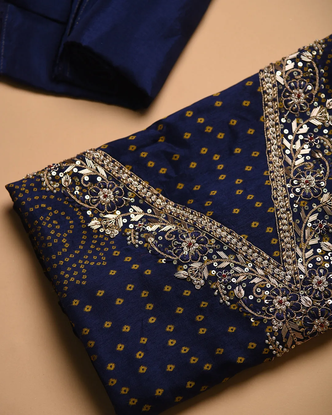 Blue Silk Viscose Woven With Embroidery Unstitched Suit Fabric Set WIth Silk Banarasi Woven Dupatta