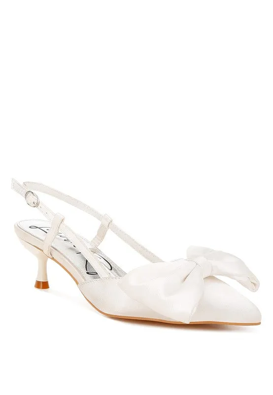 Callista Satin Bow Slingback Heels – Kitten Heel, Pointed Toe, Elegant Style