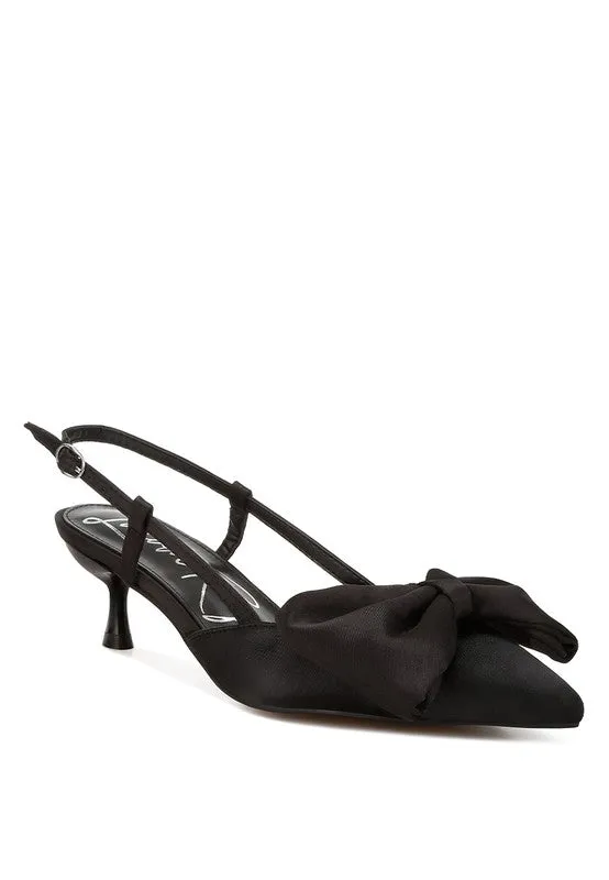 Callista Satin Bow Slingback Heels – Kitten Heel, Pointed Toe, Elegant Style