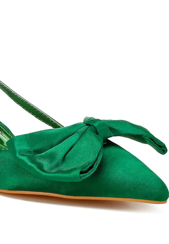 Callista Satin Bow Slingback Heels – Kitten Heel, Pointed Toe, Elegant Style