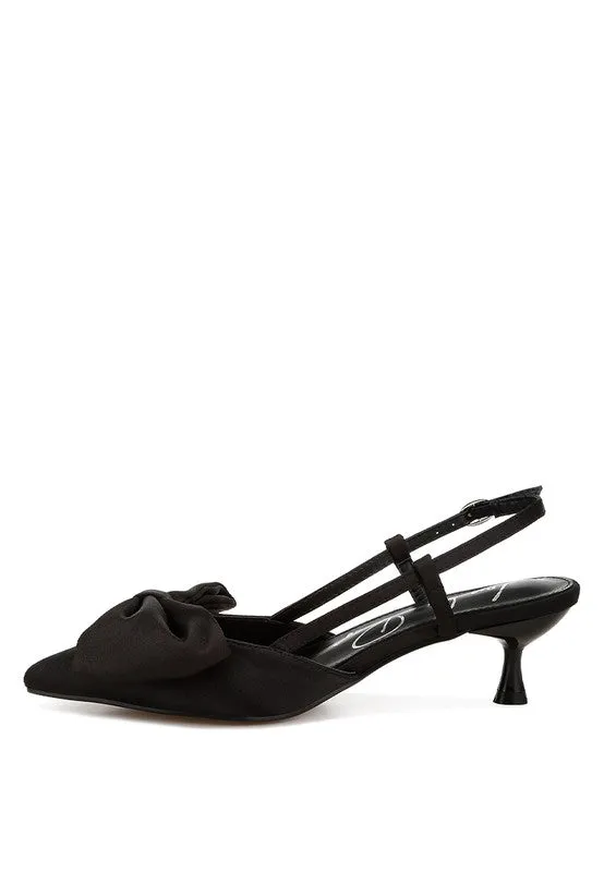 Callista Satin Bow Slingback Heels – Kitten Heel, Pointed Toe, Elegant Style
