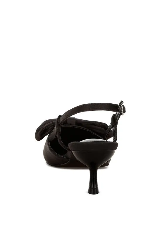 Callista Satin Bow Slingback Heels – Kitten Heel, Pointed Toe, Elegant Style