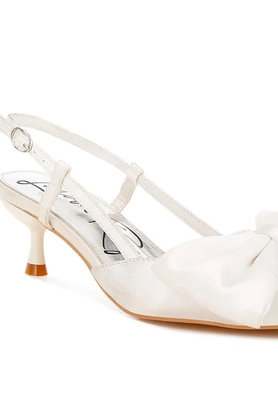 Callista Satin Bow Slingback Heels – Kitten Heel, Pointed Toe, Elegant Style