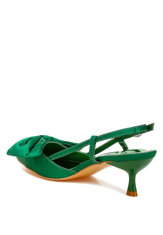Callista Satin Bow Slingback Heels – Kitten Heel, Pointed Toe, Elegant Style