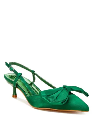 Callista Satin Bow Slingback Heels – Kitten Heel, Pointed Toe, Elegant Style