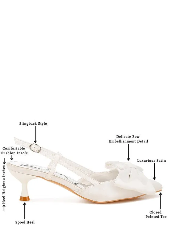 Callista Satin Bow Slingback Heels – Kitten Heel, Pointed Toe, Elegant Style