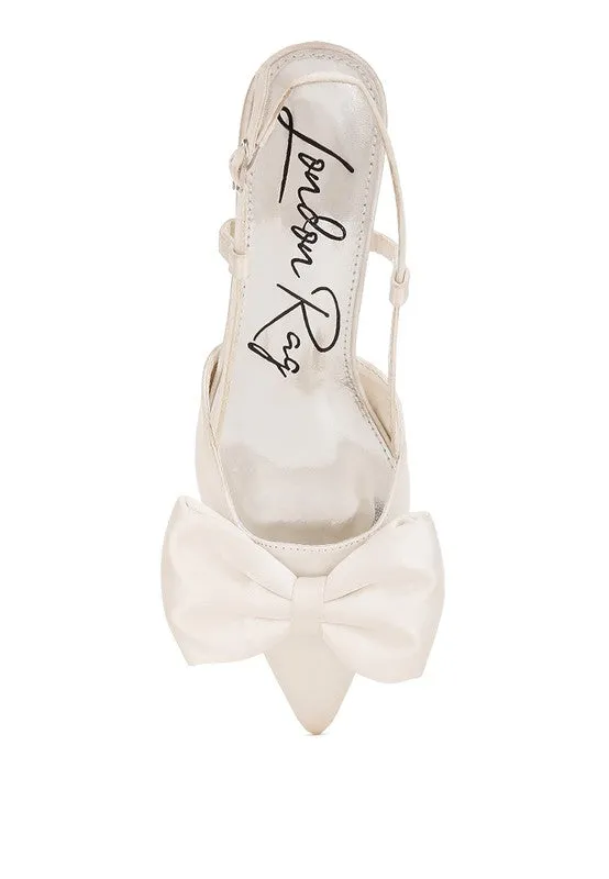 Callista Satin Bow Slingback Heels – Kitten Heel, Pointed Toe, Elegant Style