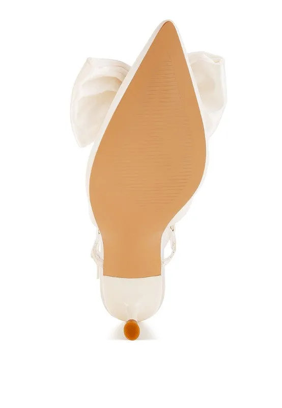 Callista Satin Bow Slingback Heels – Kitten Heel, Pointed Toe, Elegant Style
