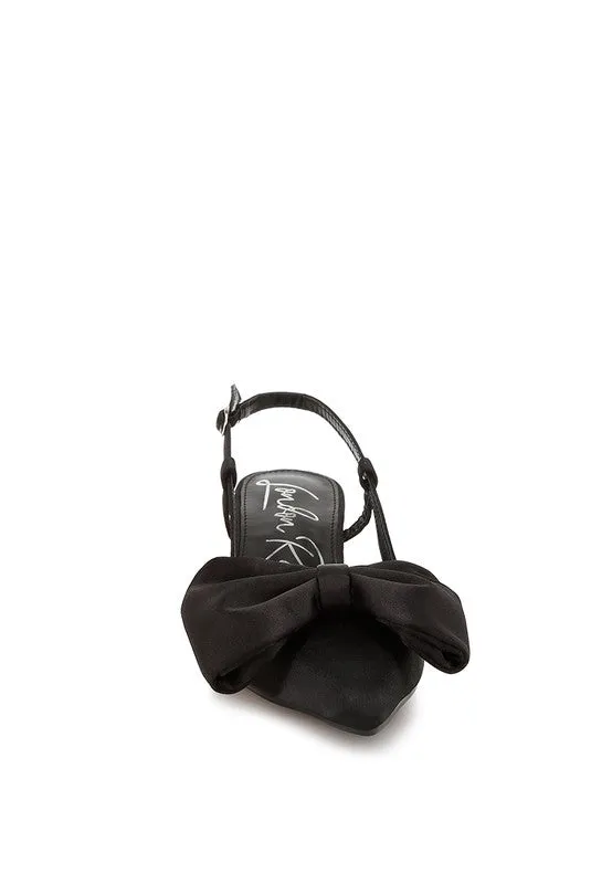 Callista Satin Bow Slingback Heels – Kitten Heel, Pointed Toe, Elegant Style