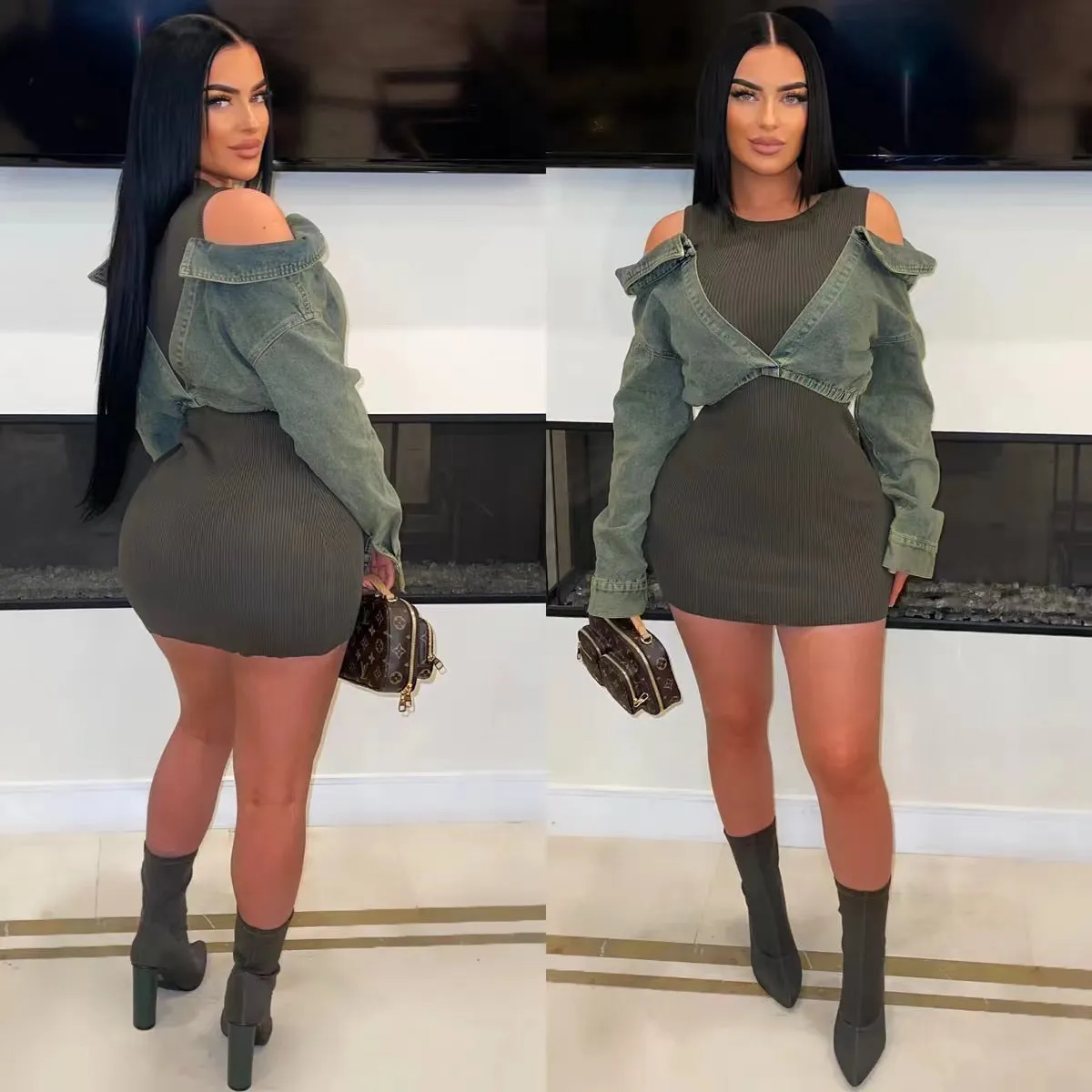 Chic Patchwork Denim Bodycon Dress for Effortless Casual Glam