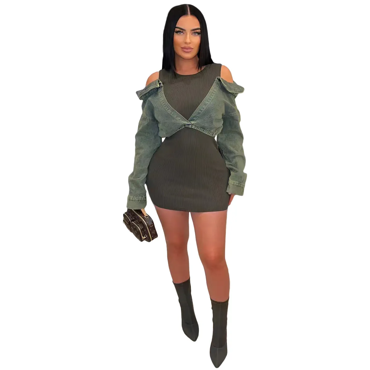 Chic Patchwork Denim Bodycon Dress for Effortless Casual Glam