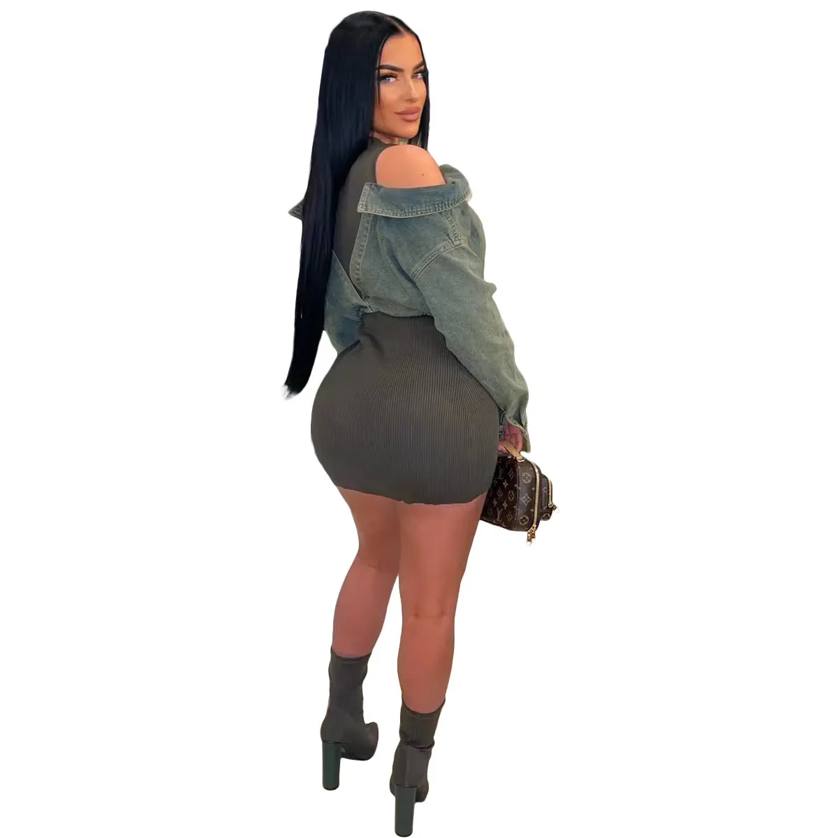 Chic Patchwork Denim Bodycon Dress for Effortless Casual Glam