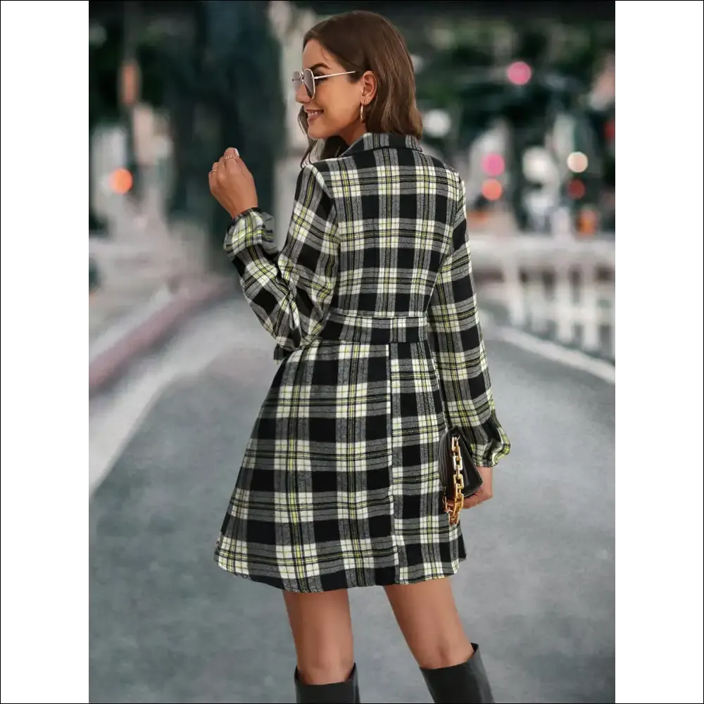 Chic Plaid Tie Front Long Sleeve Dress