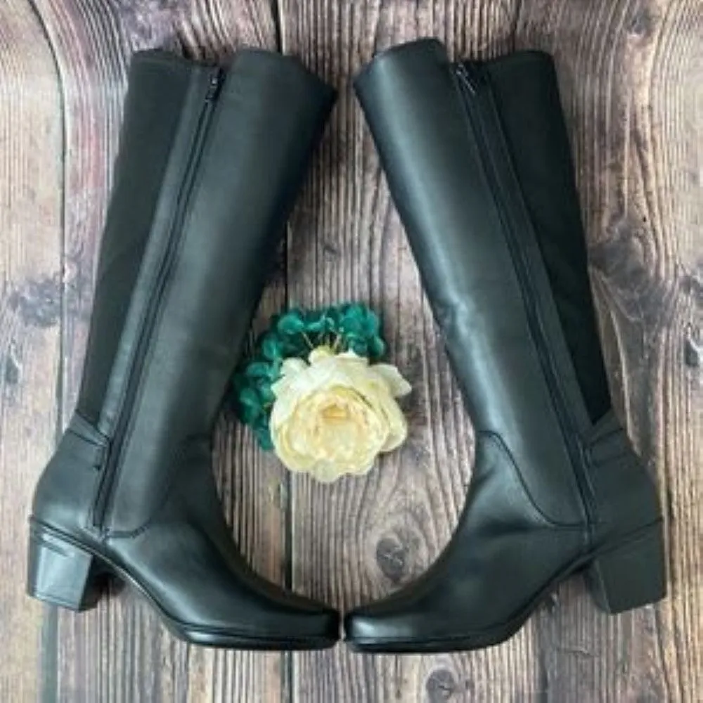 CLARKS Collection Emslie Black Leather March Dress Boots 6.5M