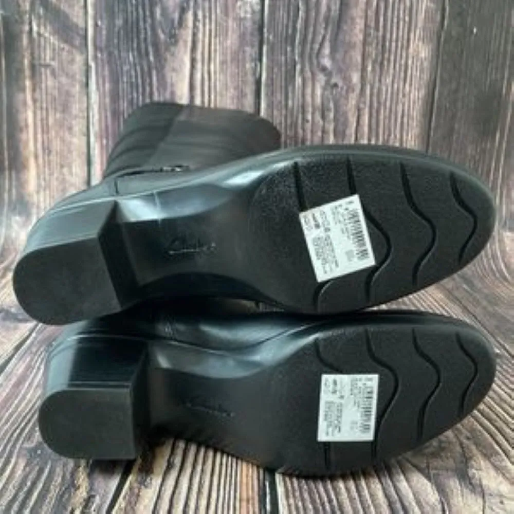 CLARKS Collection Emslie Black Leather March Dress Boots 6.5M