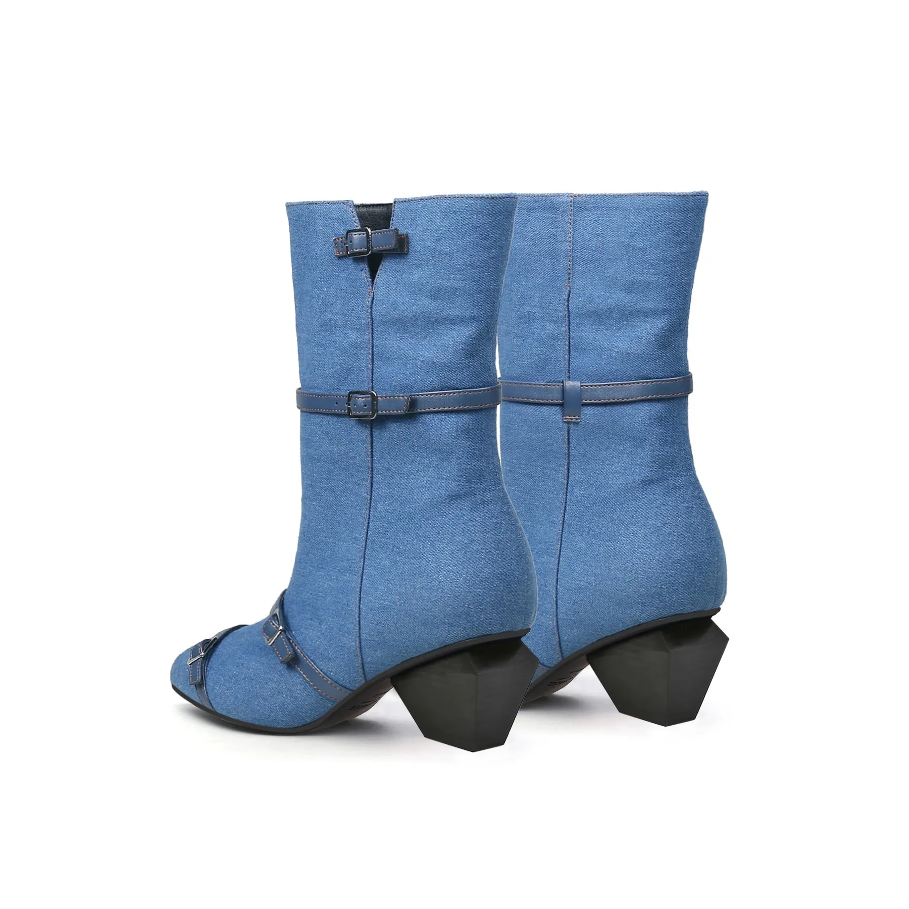 Cross Straps Denim Moto Boots