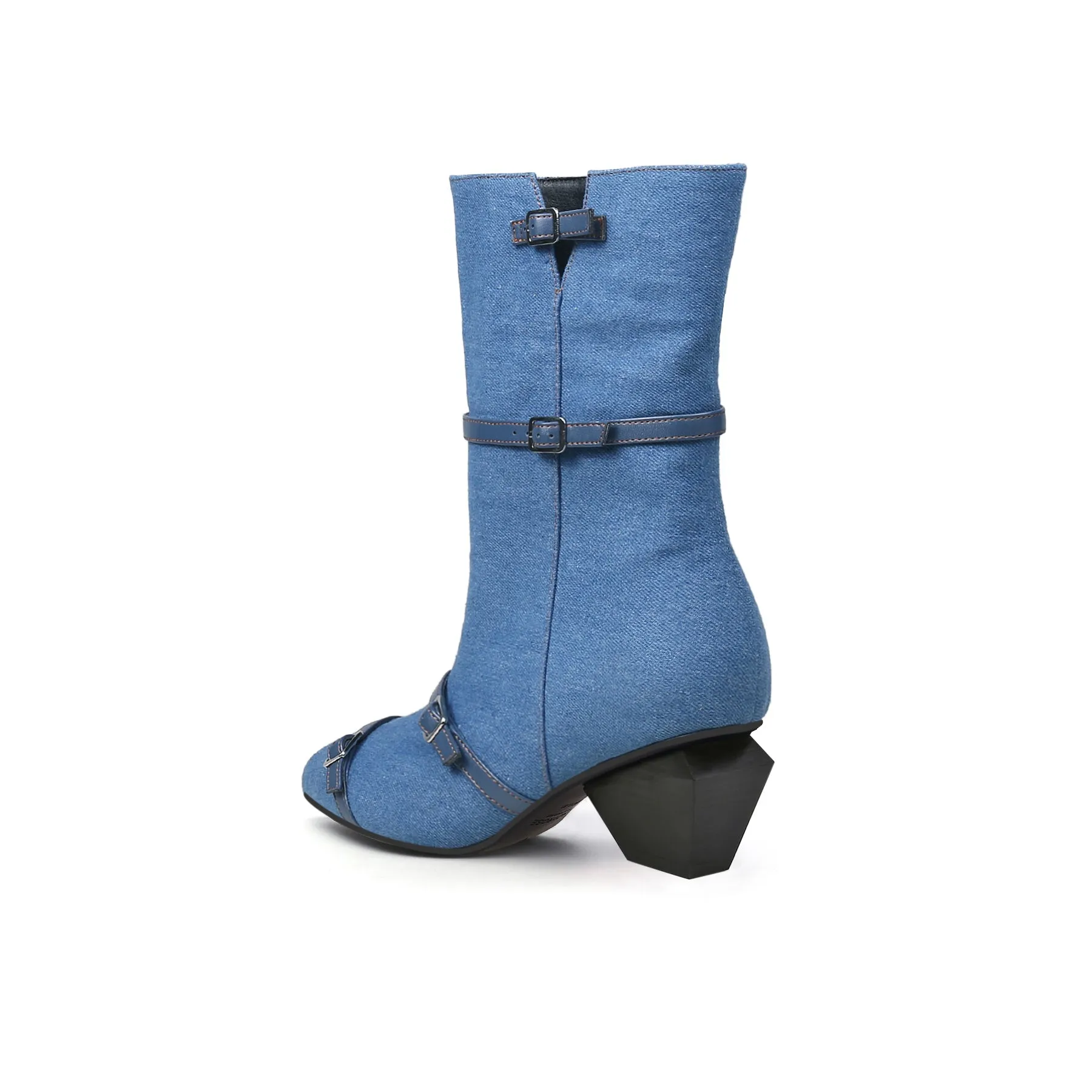Cross Straps Denim Moto Boots