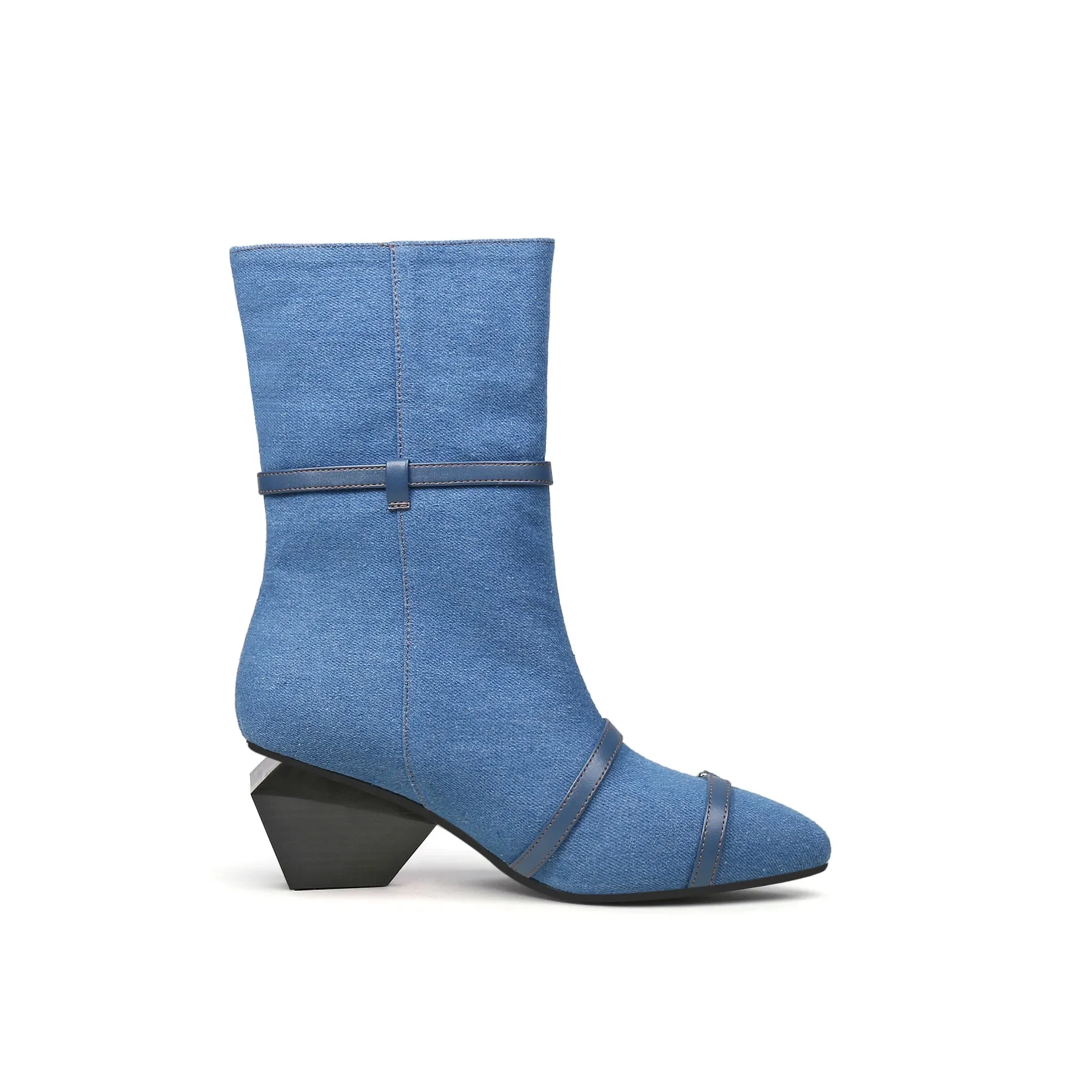 Cross Straps Denim Moto Boots