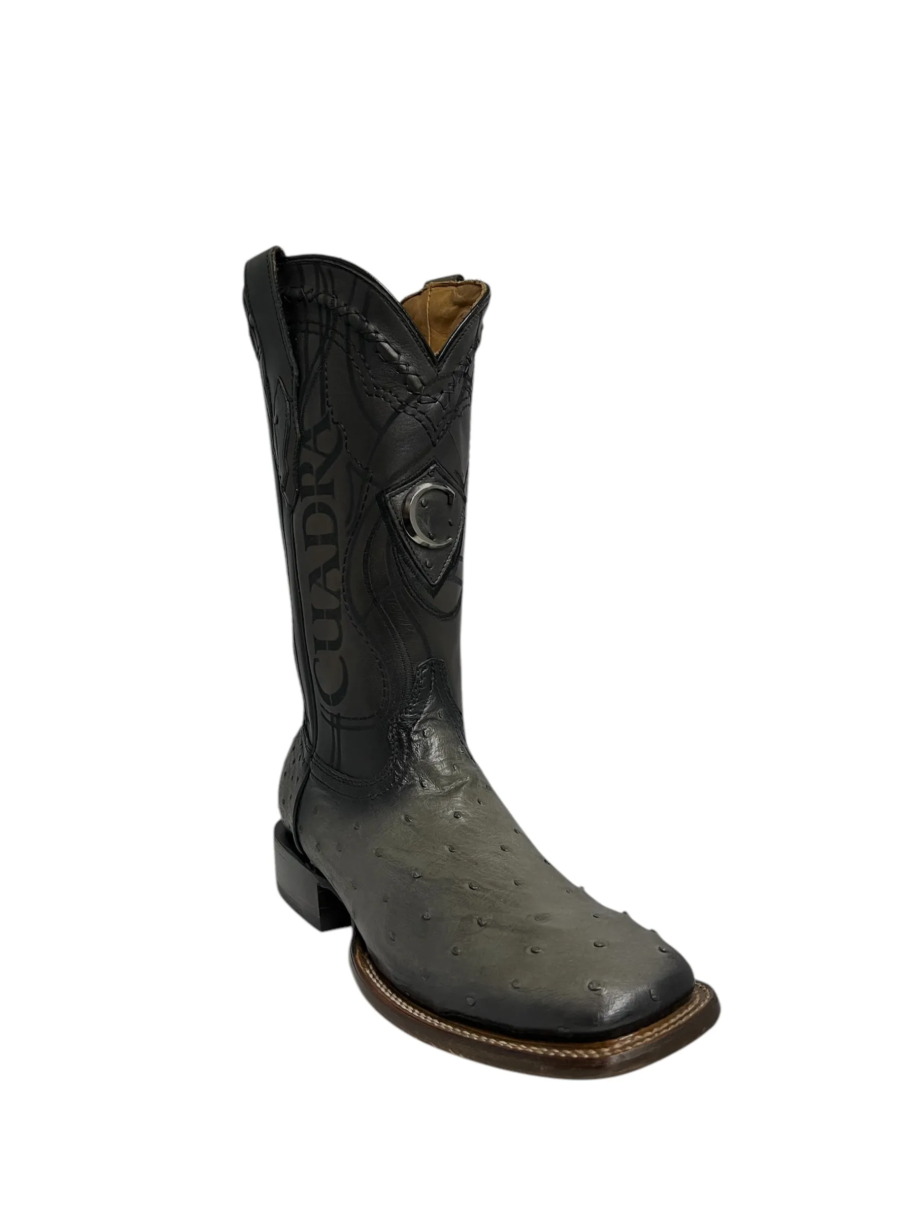 Cuadra Flame Grey Ostrich Embroidery Square Toe - CU806