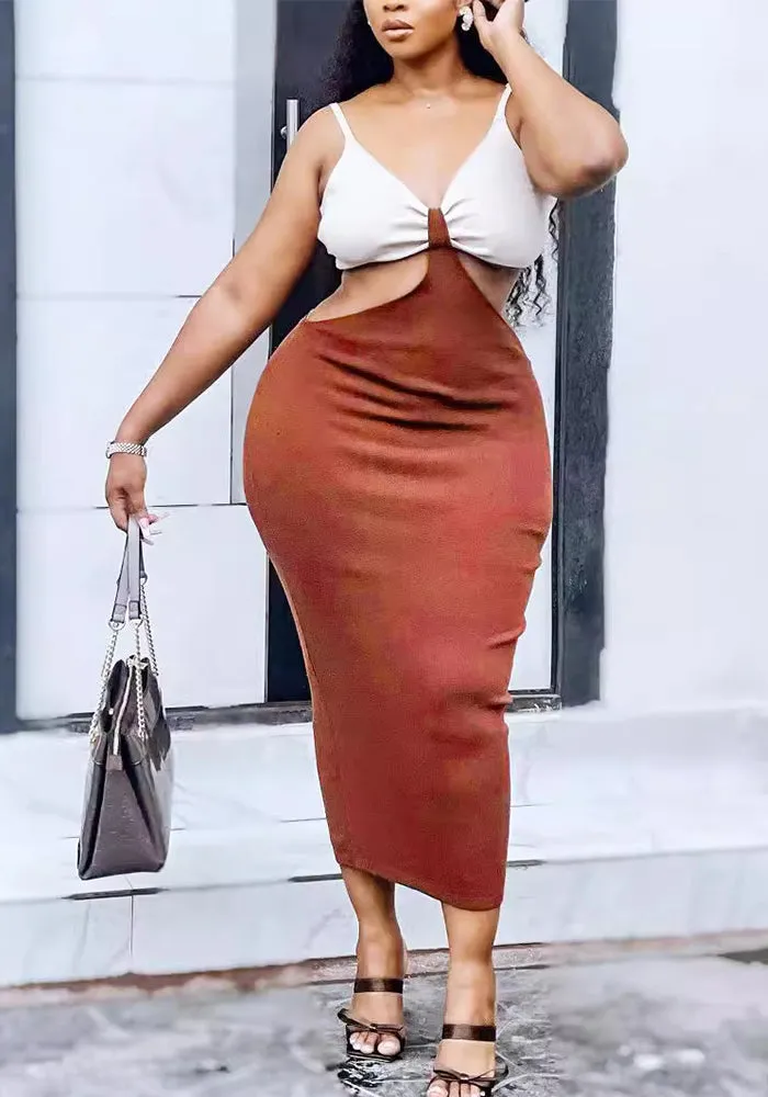Curvaceous Keyhole Cutout Sleeveless Midi Dress for Plus Sizes