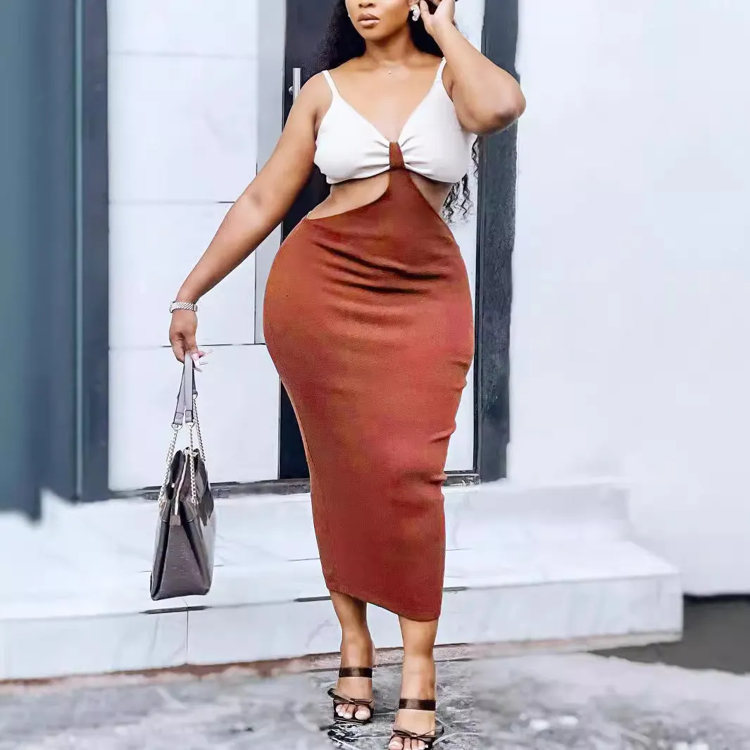 Curvaceous Keyhole Cutout Sleeveless Midi Dress for Plus Sizes