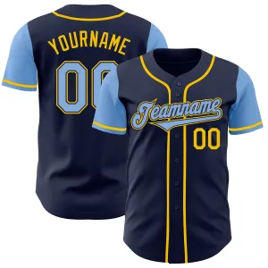 Custom Navy Light Blue-Yellow Authentic Two Tone Baseball Jersey