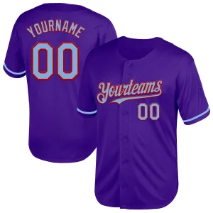 Custom Purple Light Blue-Red Mesh Authentic Throwback Baseball Jersey