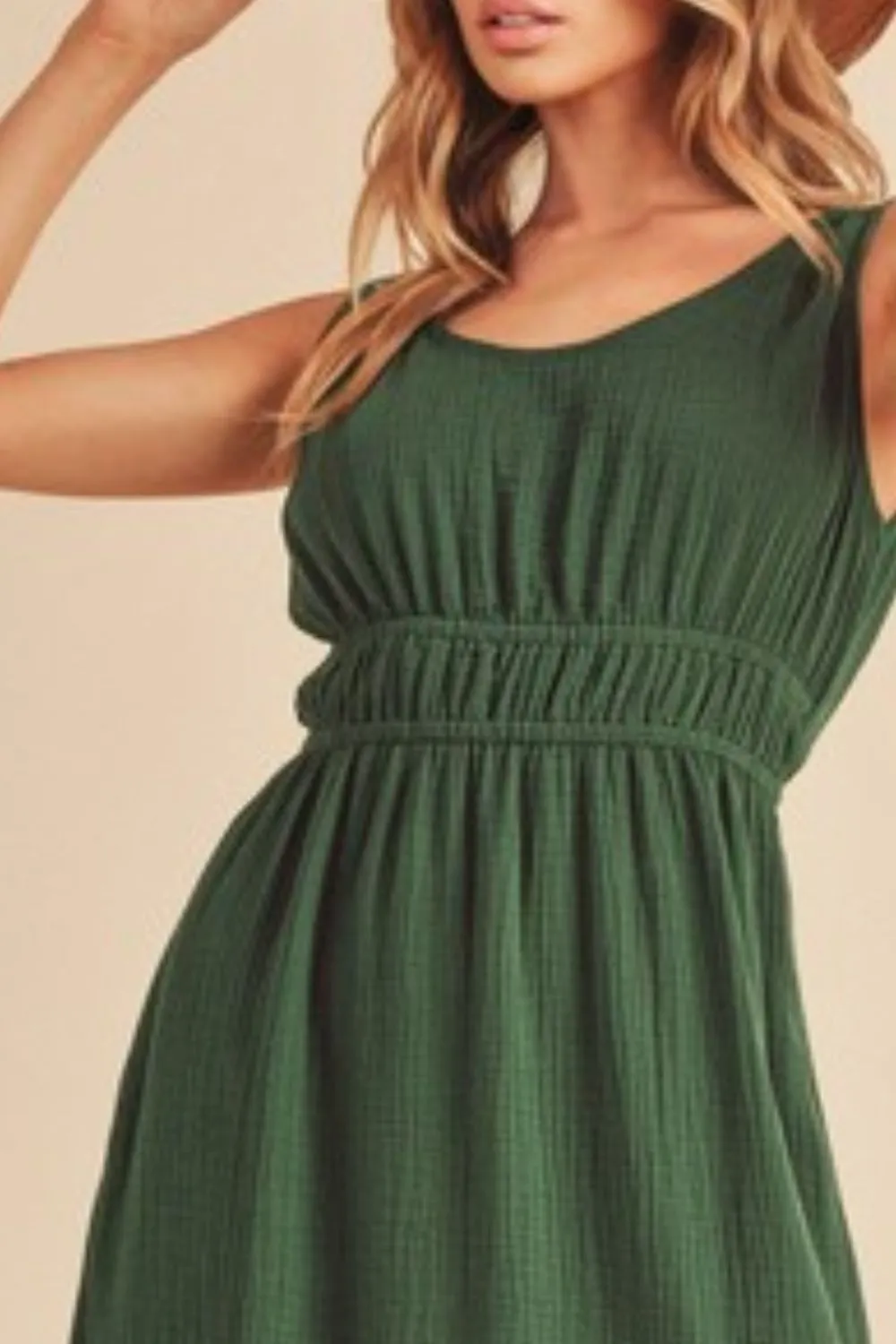 Dark Green Slit Round Neck Sleeveless Tank Dress