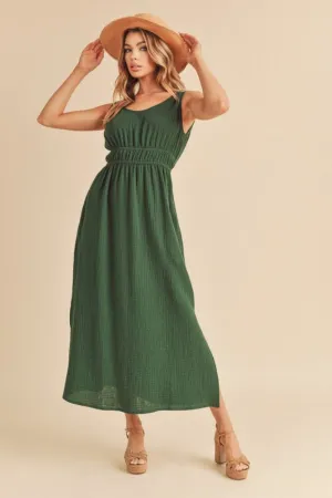 Dark Green Slit Round Neck Sleeveless Tank Dress