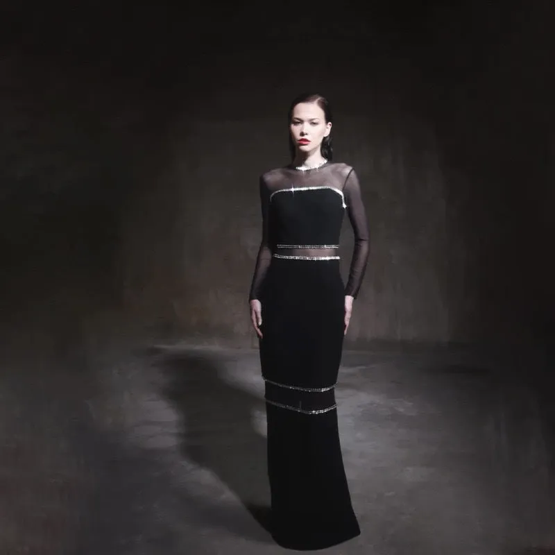 Dazzling Beaded Slit Mesh Bodycon Dress for Show-Stopping Elegance